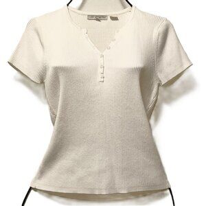 Women's Pria Short Sleeve White Blouse Size XL 100% Cotton NWOT